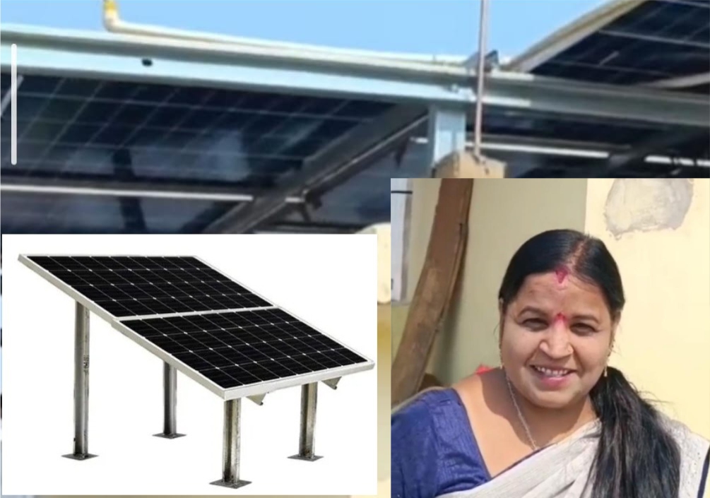 दुर्ग में प्रधानमंत्री सूर्य घर योजना के तहत रूफटॉप सोलर पैनल के साथ संचिता ताम्रकार